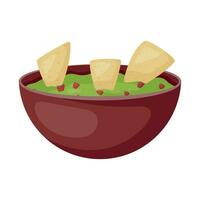 vektor illustration av en tallrik eller skål med guacamole sås och nachos pommes frites. mexikansk mat isolerat på vit.