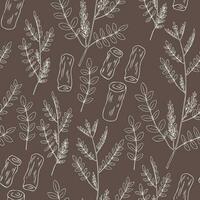 sömlös mönster lakrits blommor vektor hand dragen illustration isolerat på brun bakgrund, bläck linje konst skiss, dekorativ ört- klotter textur, medicinsk ört för design kosmetisk, naturlig medicin