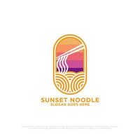 Sonnenuntergang Nudel Logo Design Vektor, Gliederung Essen und Getränke Vektor Illustration, Natur draussen Cafe Geschäft Logo Vorlage