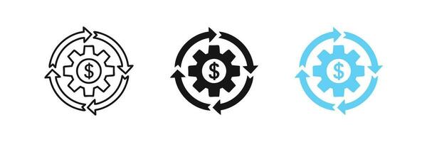 Geld Wiederherstellung Symbol. Rückerstattung Symbol. Cashback Zeichen. Investition Kasse Symbole. Austausch Währung Symbole. schwarz und Blau Farbe. Vektor unterzeichnen.