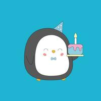 pinguin och födelsedag kaka vektor