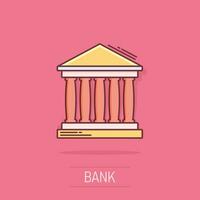 vektor tecknad serie Bank byggnad ikon i komisk stil. museum tecken illustration piktogram. byggnad företag stänk effekt begrepp.