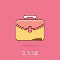 vektor tecknad serie resväska ikon i komisk stil. bagage väska tecken illustration piktogram. diplomat fall företag stänk effekt begrepp.