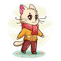 kawaii bezaubernd Katze mit cool Outfit Stil Hand gezeichnet Stil Tier Karikatur Charakter vektor