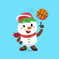 Karikatur Charakter Weihnachten Schneemann spielen Basketball vektor