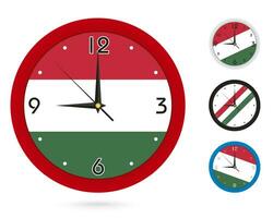 Mauer Uhr Design mit National Flagge von Ungarn. vier anders Design. vektor