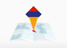 Armenien ist abgebildet auf ein gefaltet Papier Karte und festgesteckt Ort Marker mit Flagge von Armenien. vektor