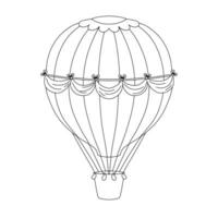 översikt varm luft ballong. linje illustration isolerat på vit för färg bok vektor