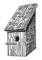 trä- fågel hus översikt ClipArt. vår tid klotter. vektor illustration i gravyr stil isolerat på vit.