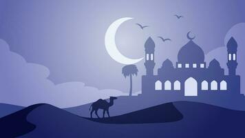 ramadan landskap silhuett vektor illustration. ramadan landskap design grafisk i muslim kultur och islam religion. islamic moské landskap illustration, bakgrund eller tapet