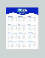 en gång i månaden kalender mall för 2024 år. vägg kalender i en minimalistisk stil. vecka börjar på söndag. planerare för 2024 år.2024 enkel kalander design. vektor