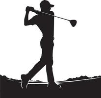Golf schwingen Spieler Pose Vektor Silhouette schwarz Farbe, Weiß Hintergrund 3