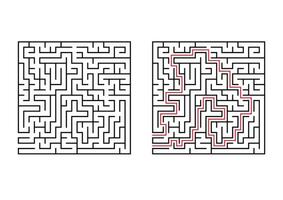 abstraktes quadratisches Labyrinth. einfache flache Vektorillustration lokalisiert auf weißem Hintergrund. mit der Antwort. vektor