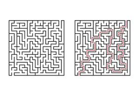 abstraktes quadratisches Labyrinth. einfache flache Vektorillustration lokalisiert auf weißem Hintergrund. mit der Antwort. vektor