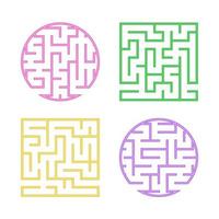 en uppsättning färgade labyrinter för barn. en fyrkantig, rund labyrint. enkel platt vektor illustration isolerad på vit bakgrund.