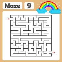 ein quadratisches Labyrinth. Entwicklungsspiel für Kinder. farbige Vektor flach isoliert Illustration. mit einem niedlichen Regenbogen-Cartoon.