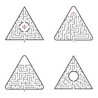 dreieckiges Labyrinth. ein Satz von vier Optionen. einfache flache Vektorillustration lokalisiert auf weißem Hintergrund. vektor