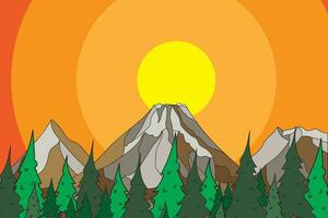 abstrakt Aussicht von Berg mit Kiefer Wald und Sonne Himmel Hintergrund. vektor