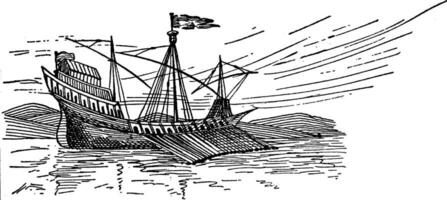 medeltida fartyg, årgång illustration. vektor