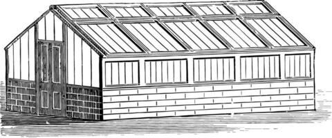 Spanne überdacht Obstgarten Haus Jahrgang Illustration. vektor