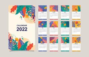 färgrik blommig kalendermall 2022 vektor