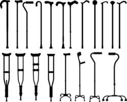 gående pinnar och kryckor silhuetter uppsättning isolerat på en vit bakgrund vektor
