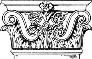 römisch-korinthisch Pilaster Hauptstadt, Seiten, Jahrgang Gravur. vektor