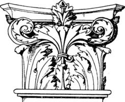 korinthisch Pilaster Hauptstadt, eingekreist mit künstlich Blätter, Jahrgang Gravur. vektor