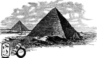 Pyramiden ist ein Gebäude, Oberer, höher Oberflächen sind dreieckig, Jahrgang Gravur. vektor