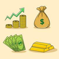 4 setzt von Geschäft und Investition, Geld und Gold Vektoren. vektor