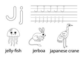 Spur Großbuchstaben und Kleinbuchstaben Brief j. Tier Alphabet zum Kinder. vektor