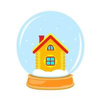 vektor illustration. söt hus i en magi glas boll. ny år och jul illustration.