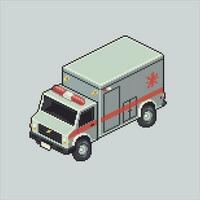 Pixel Kunst Illustration medizinisch Krankenwagen. pixelig Krankenwagen. Medizin Krankenwagen pixelig zum das Pixel Kunst Spiel und Symbol zum Webseite und Video Spiel. alt Schule retro. vektor