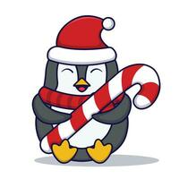 süß Pinguin halten Süßigkeiten Stock Vektor Karikatur Illustration isoliert auf Weiß Hintergrund