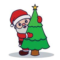 süß Santa claus umarmen das Weihnachten Baum Karikatur Vektor Illustration isoliert auf Weiß Hintergrund