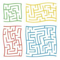 eine Reihe von farbigen quadratischen und rechteckigen Labyrinthen mit Ein- und Ausgang. einfache flache Vektorillustration lokalisiert auf weißem Hintergrund. vektor