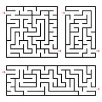 en uppsättning fyrkantiga och rektangulära labyrinter med ingång och utgång. enkel platt vektorillustration isolerad på vit bakgrund. vektor