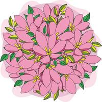 illustration av de rosa blomma med löv på mjuk rosa bakgrund. vektor