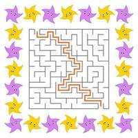 abstraktes quadratisches Labyrinth. Spiel für Kinder. Puzzle für Kinder. süßer Cartoon-Star. Labyrinth Rätsel. Vektor-Illustration. mit Antwort. vektor