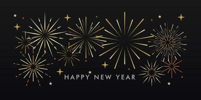 glücklich Neu Jahr Feier Konzept. Feuerwerk auf schwarz Nacht Himmel Hintergrund Vektor Illustration