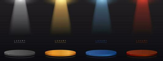 einstellen Luxus minimalistisch Podium Sockel im schwarz Hintergrund Vektor Design