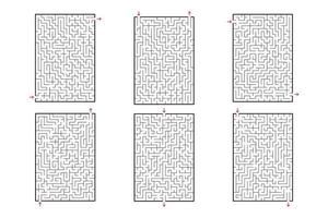 eine Reihe von rechteckigen Labyrinthen. Spiel für Kinder. Puzzle für Kinder. Labyrinth Rätsel. flache Vektorillustration lokalisiert auf weißem Hintergrund. vektor