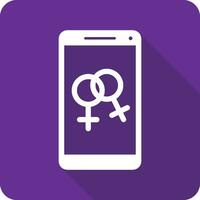 vektor illustration av en smartphone med förregling kvinna symboler mot en lila bakgrund i platt stil.