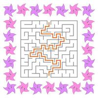 abstraktes quadratisches Labyrinth. Spiel für Kinder. Puzzle für Kinder. süßer Cartoon-Star. Labyrinth Rätsel. Vektor-Illustration. mit Antwort. vektor