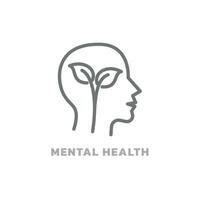 mental Gesundheit Linie Vektor Symbol. Mensch Kopf Profil und Blume Blatt, editierbar Schlaganfall Verstand Symbol.