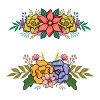 blommig uppsättning med löv och blommor för din kompositioner bröllop inbjudan vektor