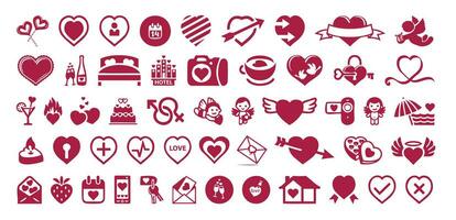 stor samling av hjärtans dag ikoner uppsättning. röd och vit symboler. vektor illustration.