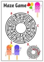 abstraktes rundes Labyrinth. Arbeitsblätter für Kinder. Aktivitätsseite. Spielpuzzle für Kinder. süßes Cartoon-Eis. Labyrinth Rätsel. Vektor-Illustration. mit Antwort. mit Platz für dein Bild vektor