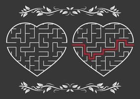 Labyrinth in Form eines Herzens. Spiel für Kinder. Puzzle für Kinder. Labyrinth Rätsel. flache Vektorillustration lokalisiert auf farbigem Hintergrund. mit Antwort. Vintage-Stil vektor