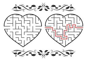 labyrint i form av ett hjärta. spel för barn. pussel för barn. labyrint gåta. platt vektor illustration isolerad på vit bakgrund. med svar. vintagestil